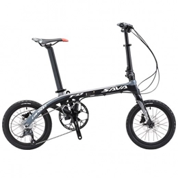 SAVADECK Bicicleta SAVADECK 16 '' Bicicleta Plegable Marco de Fibra de Carbono para niños Mini Bicicleta Plegable de la Ciudad con Grupo Shimano Sora 3000 9 Velocidad (Negro Gris)