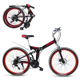 seveni Bicicleta Plegable Frenos de Disco Doble Bicicleta de montaña de 21 velocidades Bicicleta Plegable Bicicleta Plegable de 24/26 Pulgadas (Rojo)