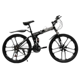 Shaillienn Bicicleta de montaña de 26 pulgadas Fully Guide Premium Mountain Bike para hombre y mujer, frenos de disco, 21 marchas, bicicleta plegable con marco doble amortiguador (negro y blanco)