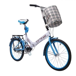 Shi xiang shop Bicicleta Shi Xiang Shop - Bicicleta plegable para adultos, de 20 pulgadas, de acero al carbono, plegable, de mujer, portátil, con cesta, Blue+white