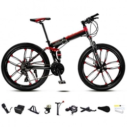 SHIN Plegables SHIN 24 Pulgadas 26 Pulgadas Bicicleta de Montaña Unisex, Bici MTB Adulto, Bicicleta MTB Plegable, 30 Velocidades Bicicleta Adulto con Doble Freno Disco / Red / C Wheel / 24