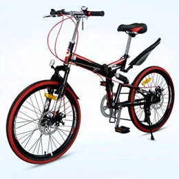 SHIN Bicicleta SHIN Bicicleta Btt De Montaña para Hombre, Plegable Bici para Adultos Unisex Urbana Ciudad City 7 Velocidades, Cuadro Aluminio, Doble Freno Disco Capacidad 140kg Ajustables Confort Sillin / Red