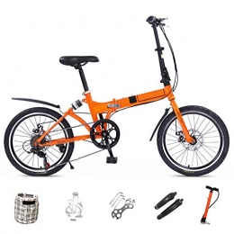 SHIN Bicicleta SHIN Bicicleta de Montaña Plegable, 7 Velocidades, Bicicleta Adulto, 20 Pulgadas Bici para Hombre y Mujerc, MTB con Doble Freno Disco / Orange