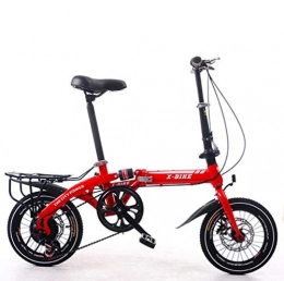 SHIN Plegables SHIN Bicicleta Plegable Unisex Adulto Aluminio Urban Bici Ligera Estudiante Folding City Bike con Rueda De 16 Pulgadas, Manillar Y Sillin Confort Ajustables, 7 Velocidad, Capacidad 120kg / Red /