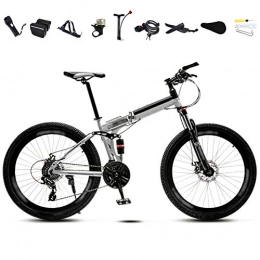SHIN Bicicleta SHIN MTB Bici para Adulto, 24-26 Pulgadas Bicicleta de Montaña Plegable, 30 Velocidades Velocidad Variable Bicicleta Juvenil, Doble Freno Disco / White / 26