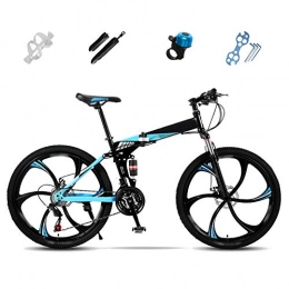 SHIN Plegables SHIN MTB Bici para Adulto, 24 Pulgadas, 26 Pulgadas, Bicicleta de Montaña Plegable, 27 Velocidades Bicicleta Juvenil, Doble Freno Disco / Blue / 24