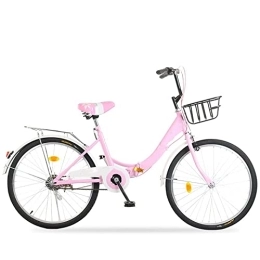 TAURU Bicicleta TAURU Bicicleta vintage para mujer, bicicleta cómoda de una sola velocidad, bicicleta portátil plegable de acero al carbono (24 pulgadas, rosa)