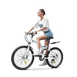 TESUGN Bicicleta TESUGN Bicicleta de montaña de 26 pulgadas para adultos, plegable, 21 velocidades, color negro, unisex, altura ajustable, azul