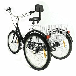 Kaibrite Plegables Triciclo de 24 pulgadas para adultos con cesta de la compra, triciclo plegable de 3 ruedas, 7 velocidades, asiento plegable con respaldo