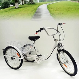 LENJKYYO Bicicleta Triciclo de 24 pulgadas para adultos, crucero, 6 personas, adecuado para adultos, con lámpara y cesta, triciclo de 3 ruedas, con respaldo y cesta de la compra