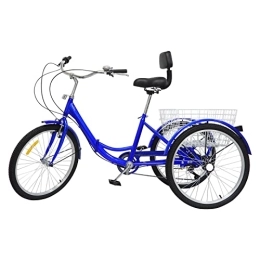 Generic Bicicleta Triciclo para Adultos, Triciclo de Crucero Plegable de 24 Pulgadas, Triciclo de Carga de 3 Ruedas y 7 velocidades, Triciclo para Personas Mayores con Cesta para Compras de Deportes al Aire Libre, Tri