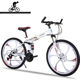 WJSW Plegables WJSW Bicicleta de montaña con suspensin Completa, Cuadro de Aluminio, 21 velocidades, Bicicleta de 26 Pulgadas, Blanco