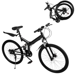 WOQLIBE Bicicleta plegable para adultos de 26 pulgadas, bicicleta de montaña para adultos, 21 velocidades, plegable, de carretera, peso de carga, 150 kg, altura de asiento ajustable