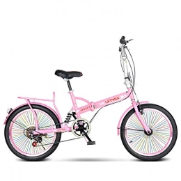 XM&LZ Plegables XM&LZ Neumáticos De Color Bicicleta Plegable con Rack Trasero, 20 Pulgadas Acero Al Carbono, Velocidad Variable Freno De Disco Bicicleta Al Aire Libre Hombres Mujeres Rose 20inch
