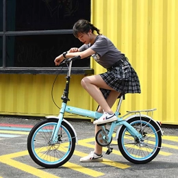 XM&LZ Bicicleta XM&LZ Ultra-luz Bicicleta Plegable Acero De Alto Carbono, Frenos De Doble Disco Portátil, Al Aire Libre Bicicleta Commuter para Adultos Estudiantes Azul