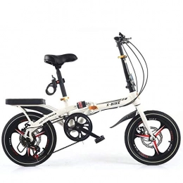 YANGMAN-L Bicicleta YANGMAN-L Bicicleta Plegable de cercanías, con Parrilla de Acero Plegable 6 de la Bici Velocidad City Alto Contenido de Carbono del Freno de Disco, Ruedas de 16 Pulgadas, Blanco