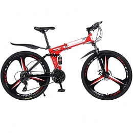 YARUMD FOOD Plegables YARUMD FOOD Bicicleta de montaña unisex con ruedas de 26 pulgadas, marco de acero, plegable, 24 velocidades, freno de disco doble, color rojo