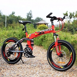 YEARLY Plegables YEARLY Bicicleta Plegable Infantil, Bicicleta Plegable Estudiante Ligero Bicicleta de montaña Amortiguador de Choque 21 velocidades Bicicleta Plegable-Rojo 20inch