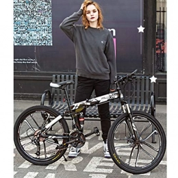 ZEIYUQI Bicicleta ZEIYUQI Bicicleta Portátil para Adultos Plegable 24 Pulgadas Marco De Acero De Alto Carbono Adecuado para Montar Al Aire Libre, Blanco, 21 * 26''* 10