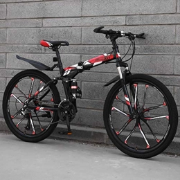 ZEIYUQI Plegables ZEIYUQI Bicicleta Portátil para Adultos Plegable 24 Pulgadas Marco De Acero De Alto Carbono Adecuado para Montar Al Aire Libre, Rojo, 21 * 26''* 10