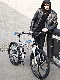 ZEIYUQI Bicicleta ZEIYUQI Bicicletas 24 Pulgadas Freno De Disco Doble, Amortiguación Bici Plegable Adulto Unisex Adecuado para Montar Al Aire Libre, Azul, 21 * 24"*6