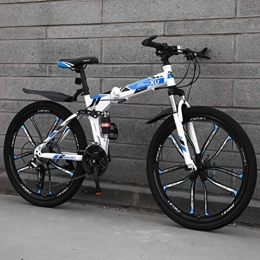 ZEIYUQI Bicicleta ZEIYUQI Bicicletas 24 Pulgadas Freno De Disco Doble, Amortiguación Bici Plegable Adulto Unisex Adecuado para Montar Al Aire Libre, Azul, 21 * 26''*10