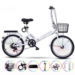 Zhangxiaowei Bicicleta Zhangxiaowei Ultraligero Bicicleta porttil Plegable para Adultos con Auto Instalacin de 20 Pulgadas cifrados Barra de Color Varlable Velocidad, Blanco