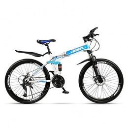 ZJDU Rueda Plegable De Bicicleta De Montaña De Doble Disco,Bicicleta Plegable De Bicicleta De Montaña,Doble Amortiguación De Velocidad Variable,Azul,26 Inch 24 Speed
