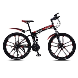 ZKHD Bicicleta ZKHD 26 Pulgadas 10 Rueda De Corte 30 De Doble Velocidad Amortiguador Través De La Bici País Portátil Montaña Plegable De Velocidad Variable, Black Red, 26 Inch
