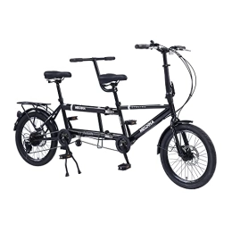 Generic Bicicleta Bicicleta tándem - Bicicleta Plegable en tándem de Ciudad, Bicicleta Plegable en tándem para Adultos Beach Cruiser Ajustable 7 velocidades, CE / FCC / CCC (Negro)