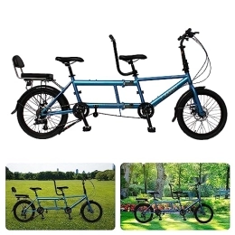 GOJLEX Tándem GOJLEX Bicicleta plegable en tándem, bicicleta plegable en tándem de 20", bicicleta de crucero ajustable de 7 velocidades, bicicleta plegable con 3 plazas y freno de disco, CE FCC CCC (azul)