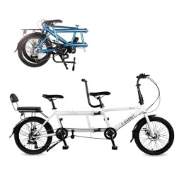 LAYIQDC Tándem LAYIQDC Bicicleta tándem, bicicleta plegable para tres personas, bicicleta familiar adecuada para dos adultos y un niño, material de acero de alto carbono, resistente al óxido y duradera (blanco)