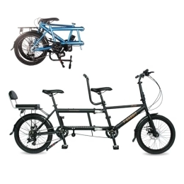 LAYIQDC Tándem LAYIQDC Bicicleta tándem, bicicleta plegable para tres personas, bicicleta familiar adecuada para dos adultos y un niño, material de acero de alto carbono, resistente al óxido y duradera (negro)