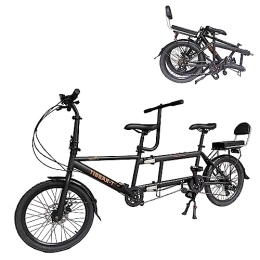 VZADGWA Tándem VZADGWA Bicicleta tándem de 20 pulgadas plegable de la ciudad Twinn, bicicleta tándem plegable de playa para adultos con 7 velocidades ajustables, 2 plazas y freno de disco, negro