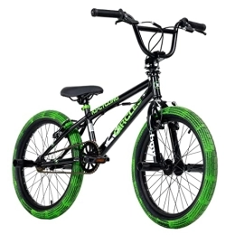  Bike KS Cycling BMX Freestyle 20 Inch Circles Black / Green with Muddy Tyres