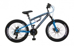 Muddyfox BMX Bike Muddyfox Boy Idaho Suspension / Dual Disc Brake 21 Speed Mountain Bike, Grey / Blue, 24 Inch Wheels