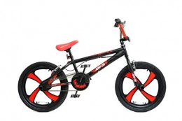 XN Bike XN Unisex-Youth BMX 20" 4 Spoke MAG Wheel Freestyle Bike Gyro Stunt Pegs Kids Boys Girls, Black / Red