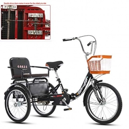 GUI Comfort Bike 20-inch tricycle adult 3-wheel human-powered bicycle, double chain foldable with rear seat belt, food basket, shopping outing, walking, elderly scooter, pedal, high-carbon steel frame