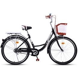 SHANJ Bike 24 / 26inch Youth / Adult Beach Cruiser Bike, Women's Road Bicycle with Basket and Back Seat, Single Speed