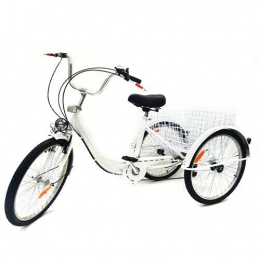 Futchoy Bike 24" Tricycle 3 Wheel Bike Shopping Cargo Trike with Shopping Basket+Light is Specially Designed for the Elderly People White / Black / Red / Gold (White)