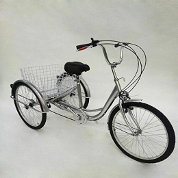 Fetcoi Comfort Bike 24" Tricycle Adult Shopping Bike 6 Speed Bicycle 3 Wheels Pedal Bicycle with Basket Lamp, Cargo Bike Tricycle Comfort with Sensitive Braking System (Silver)