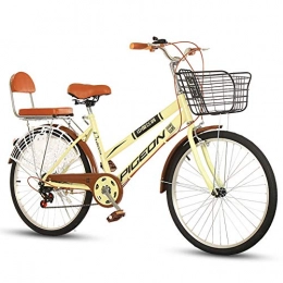 FXMJ Bike 26 Inch Comfort Bike, 7 Speed Beach Cruiser Bike, Comfortable Commuter Bicycle, High-Carbon Steel Frame, Front Basket & Rear Racks, Yellow