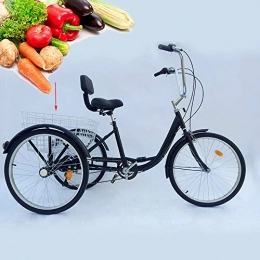Kaibrite Bike Adult Tricycle, 24 Inch 6 Speed Trike Bike Adjustable Three Wheel Bike Cruiser Trike with Shopping Basket, Great for Gift Elderly People, Black, Chair with backrest