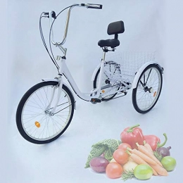 Kaibrite Bike Adult Tricycle, 24 Inch 6 Speed Trike Bike Adjustable Three Wheel Bike Cruiser Trike with Shopping Basket, Great for Gift Elderly People, White, Chair with backrest