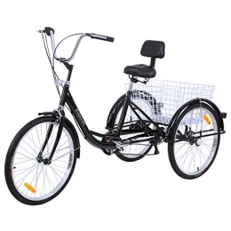Ridgeyard Bike Adult Tricycles 24 Inches 7 Speed 3 Wheel Upgraded Fender Adult Trike Bike Cycling Pedal with Shopping Basket (Black (Updated Version))