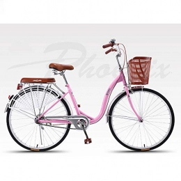 SHUAN Bike Adult Women's City Bicycle, Single Speed V-brake Road Retro Bike, High Carbon Steel Beach Cruiser Bike With Basket, Urban Bike, Unisex A 24