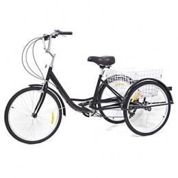 Berkalash Comfort Bike Berkalash Adult Tricycle, 24 Inch 8 Speed Tricycle for Adults Adult Tricycle Comfort Bicycle Outdoor Sports City with Basket (Black)
