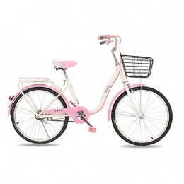 MYS Bike Bike 22" 24" City Leisure Bicycle Adults High Carbon Steel Frame Commuter Ladies Retro Lightweight Portable Bicycle & Basket Girls' City Bike Suitable for Male Female Students(Size:22", Color:pink)