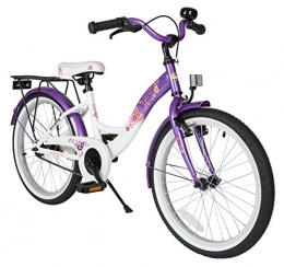 BIKESTAR Comfort Bike BIKESTAR® Premium Safety Sport Kids Bike Bicycle with sidestand and accessories for age 6 year old children | 20 Inch Classic Edition for girls | Candy Purple & Diamond White