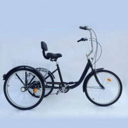 BTdahong Bike BTdahong Black Adult Tricycle 24 Inch 3 Wheel 6 Speed Cruiser Bike Cargo Trike for Shopping with Basket